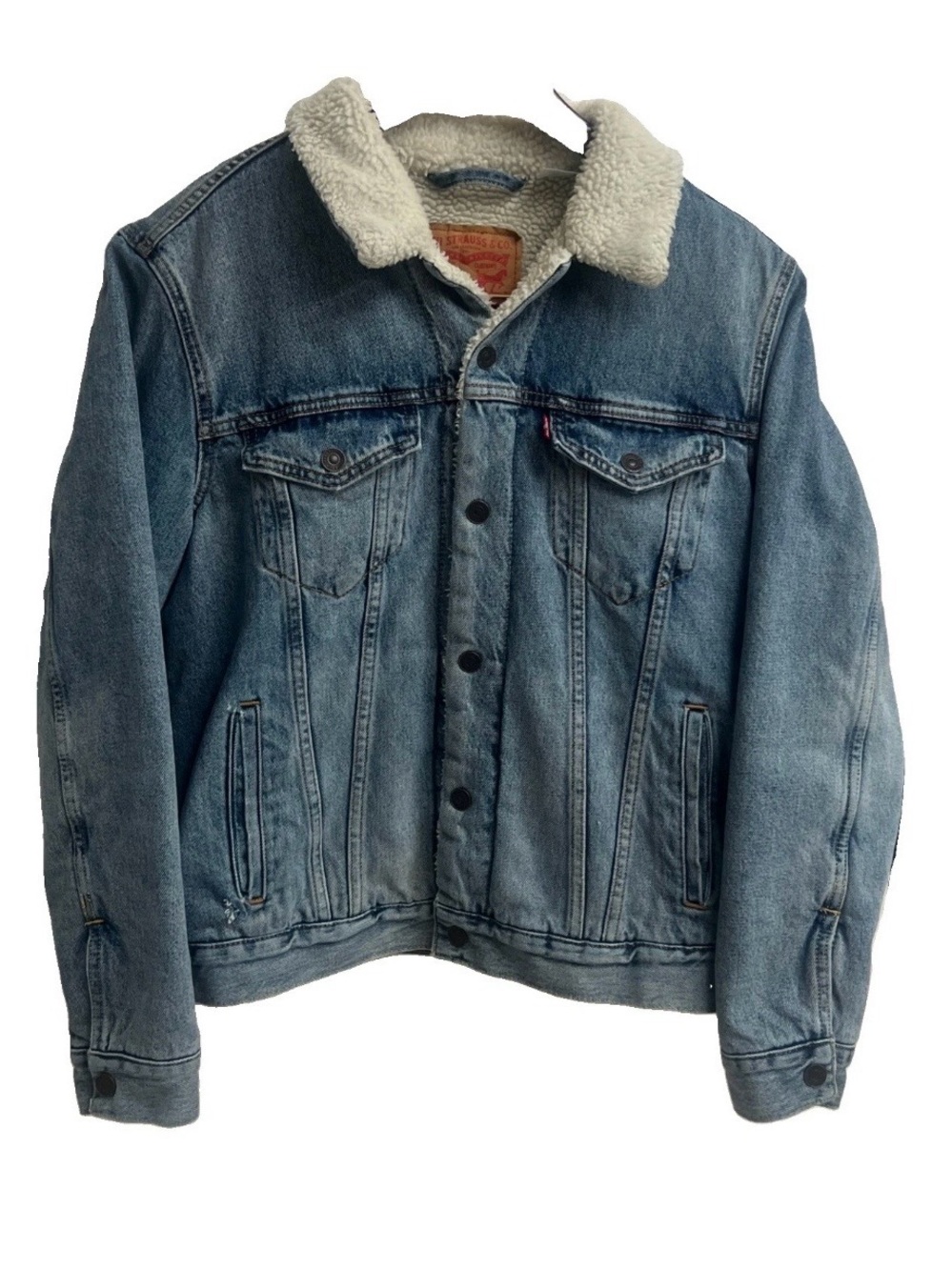 Levi's Sherpa Lined Denim Trucker Jacket Men's M Light Wash Faux Fur Blue